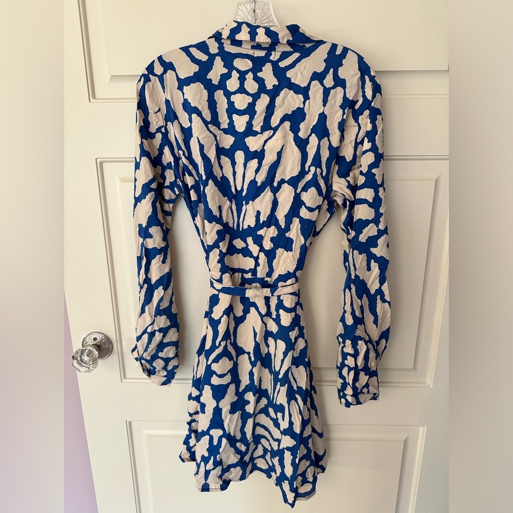 An'ge Blue & Cream Tie-Waist Shirt Dress Boho Chic Normcore Femine Flowy XL - Picture 5 of 5